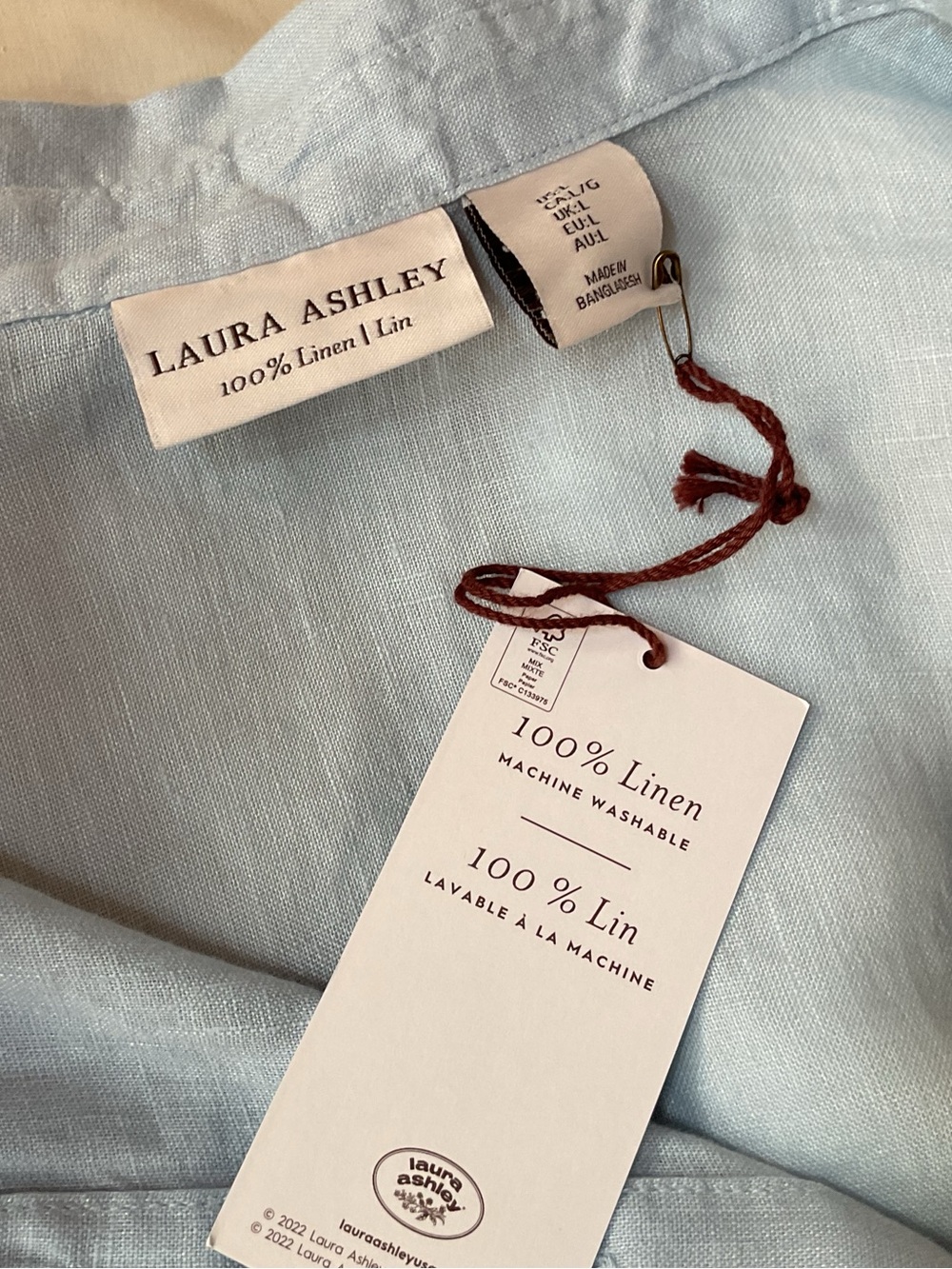 Laura Ashley Pale Blue Linen Button-Front Blouse - Picture 5 of 5
